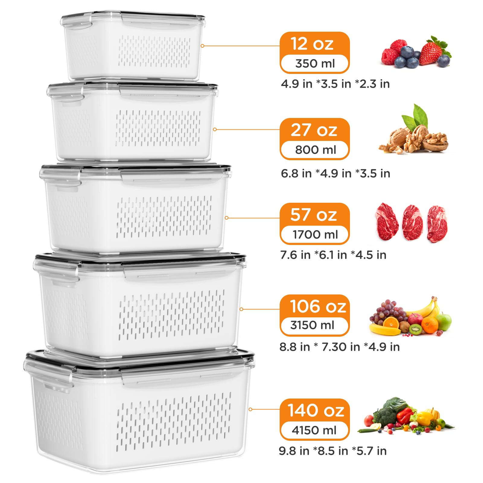 Winproper 5-pack fruit storage mini 12oz bin for compact snacks and leftovers