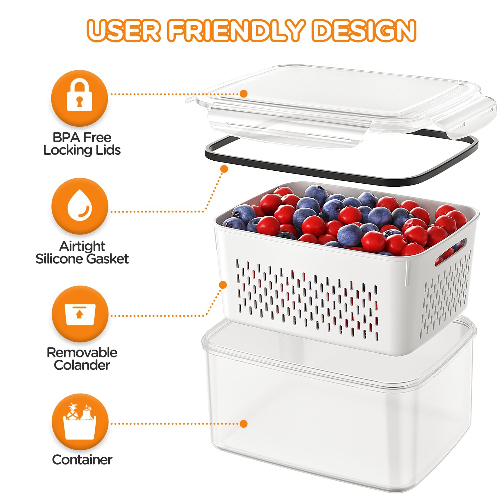 Winproper 5-pack fruit storage small 27oz bin fits berries and cuts with secure lid