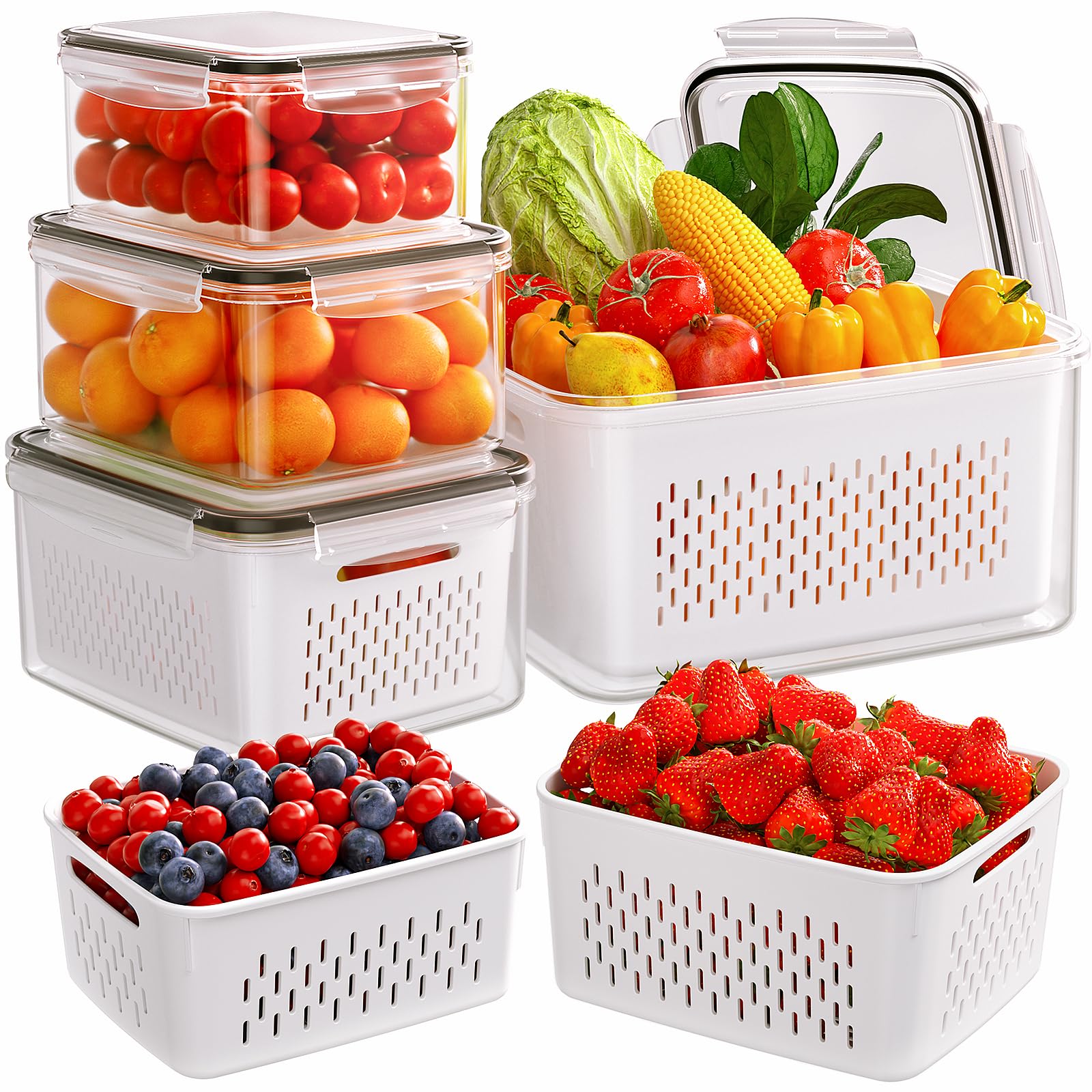Winproper 5-pack fruit storage xlarge 140oz keeps produce organized and fresh in the fridge