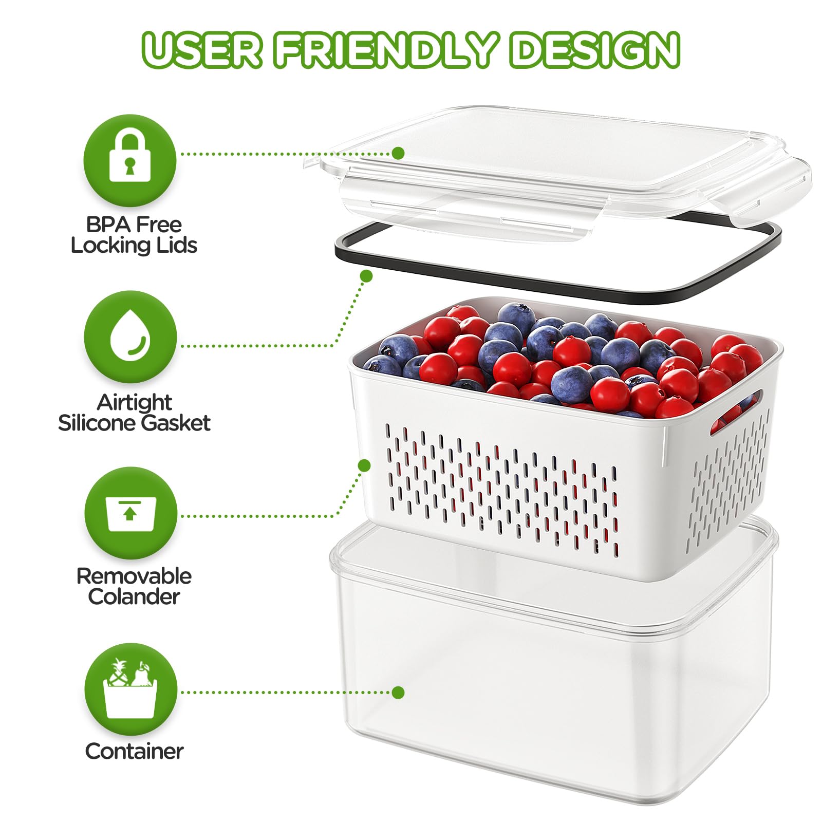 Airtight silicone seal and clips on Winproper lids preserve freshness.