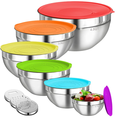Winproper mixing bowls set with colorful lids for versatile kitchen prep and storage.