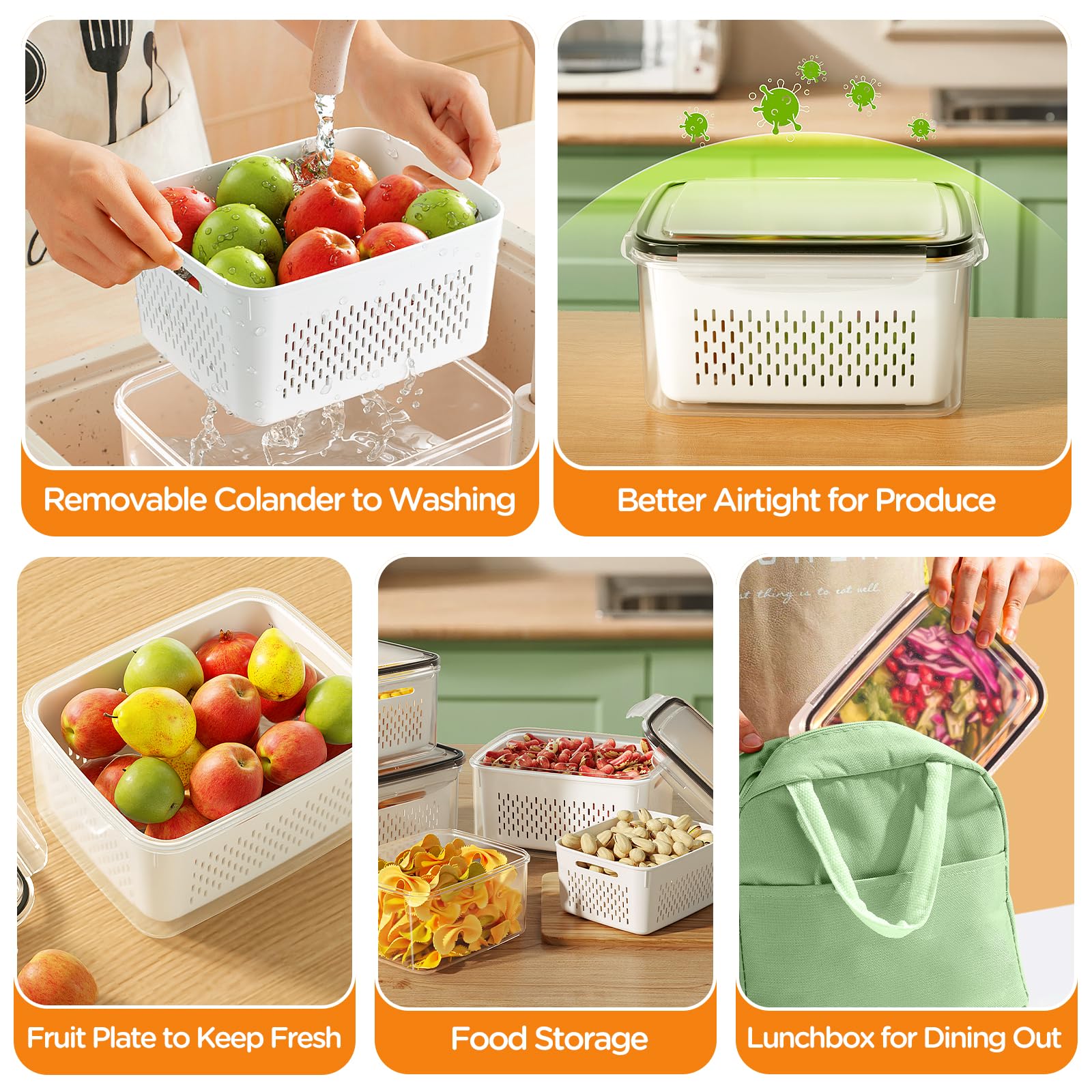 Winproper removable colander feature for rinsing and draining produce in container