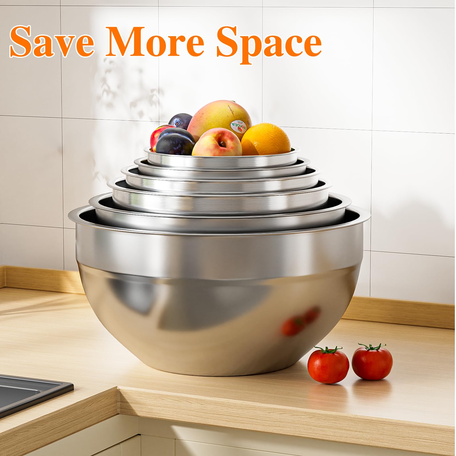 Winproper six-piece set covers 0.7 to 4.5 quarts for mixing, washing, and storing.