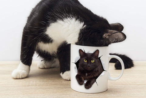 Winston & Bear black cat mug printed on both sides for visibility