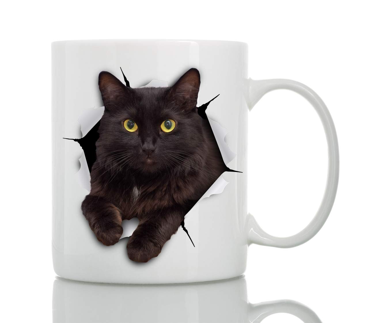 Winston & Bear black cat mug front view, cheerful cat-themed gift idea
