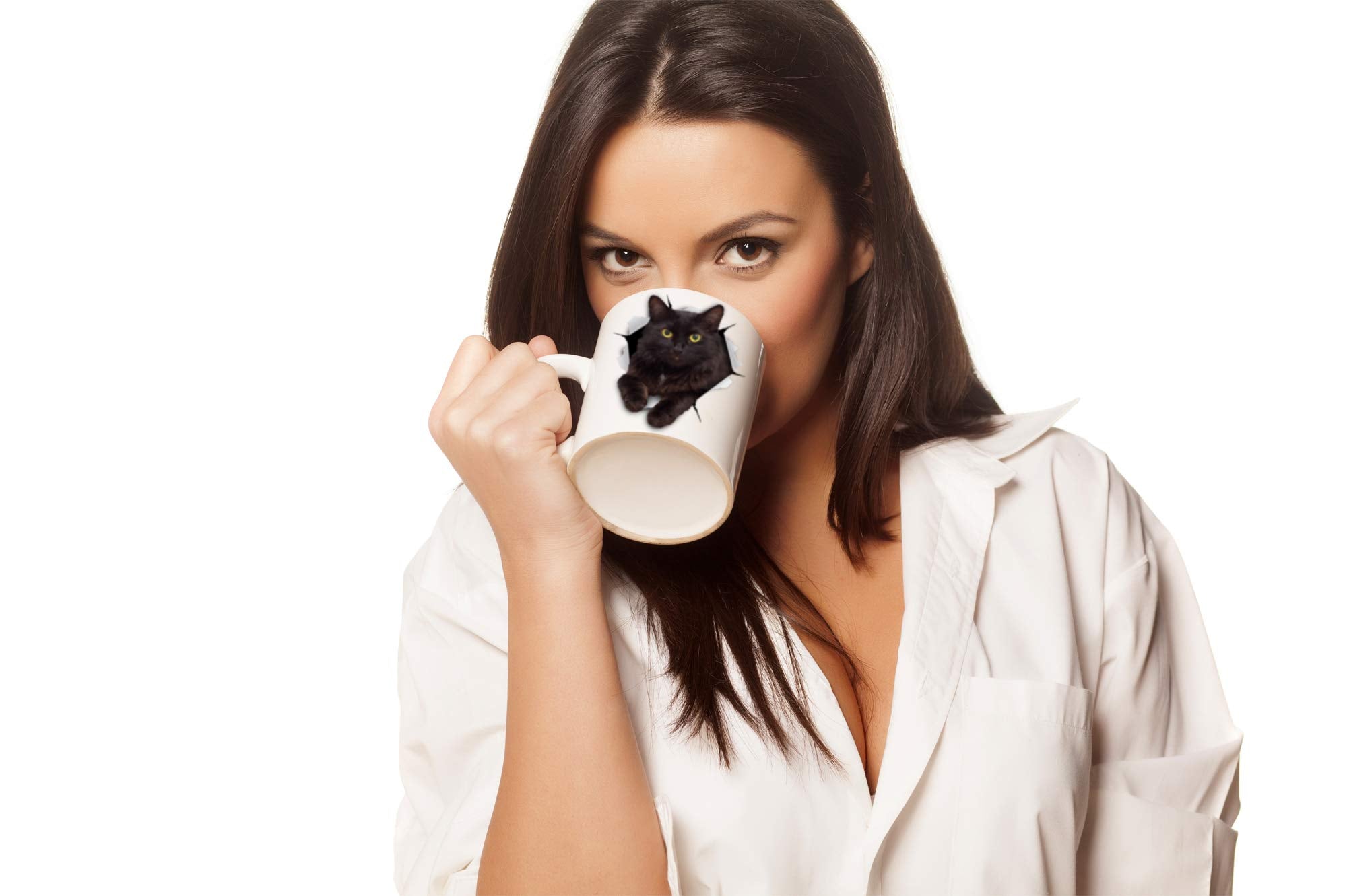 Winston & Bear black cat mug side view, comfortable grip for daily use