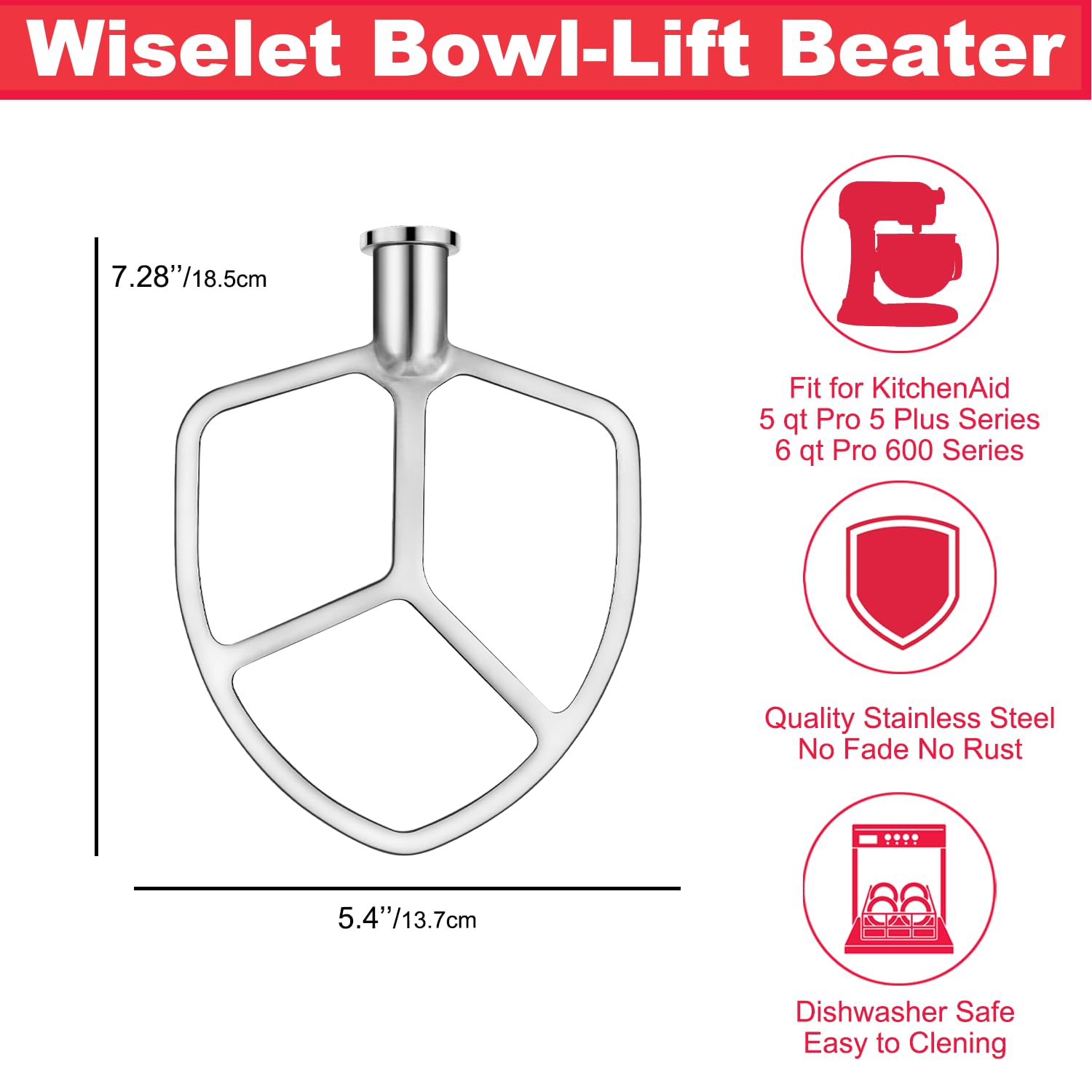 Dishwasher-safe label on Wiselet flat beater for easy cleanup.