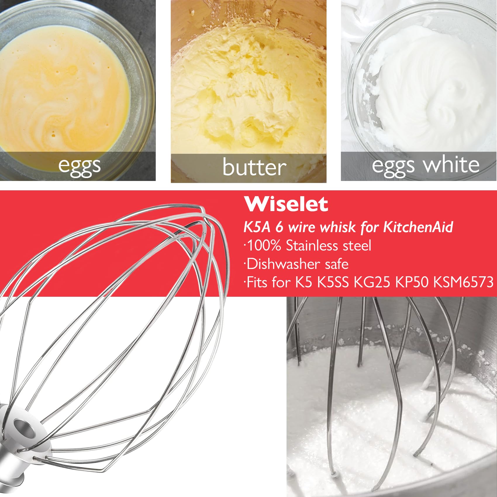 Wiselet K5A whisk stays clean in dishwasher, reducing mess and cleanup time.