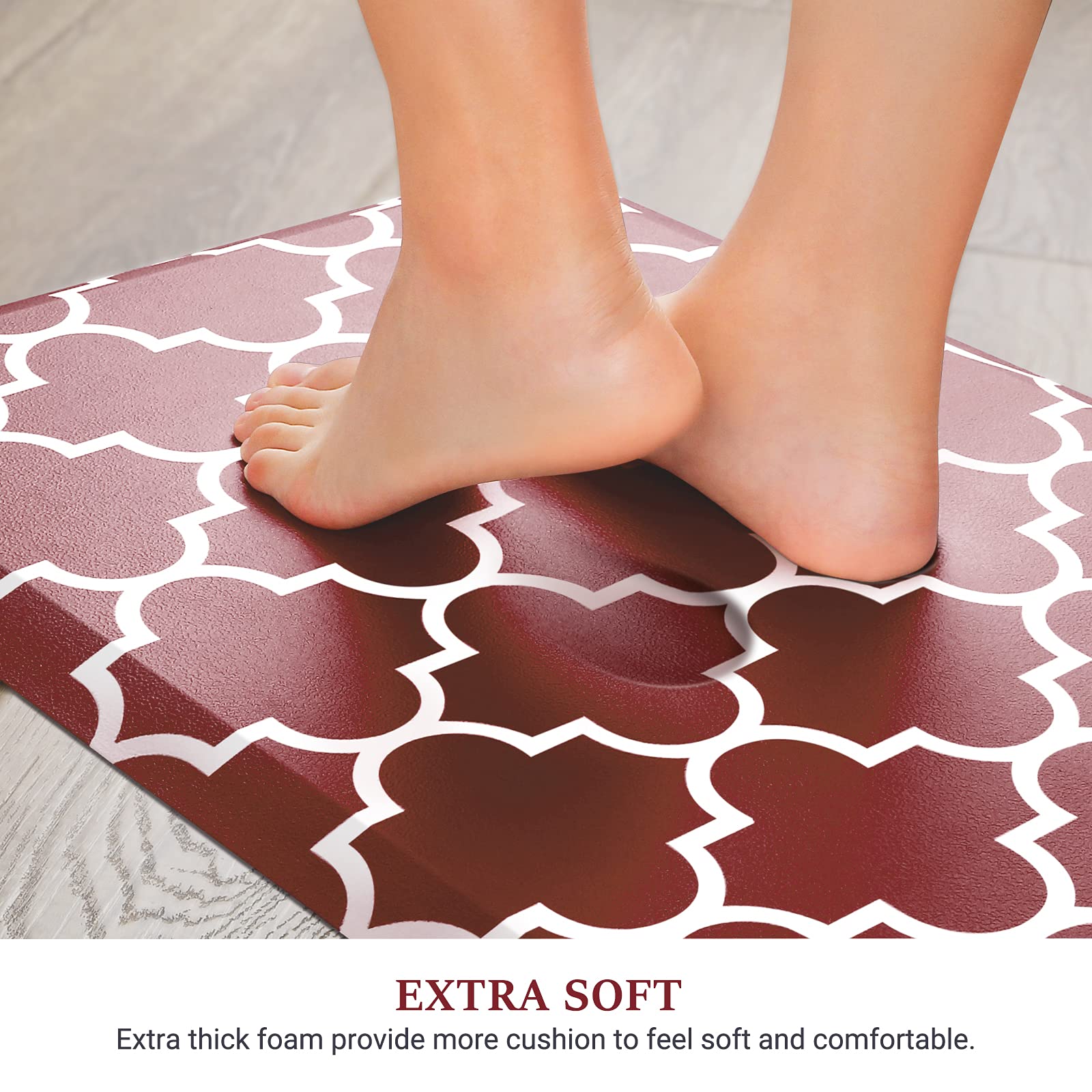 Non-slip bottom of WISELIFE mat, red, keeps mat in place on dry floors.