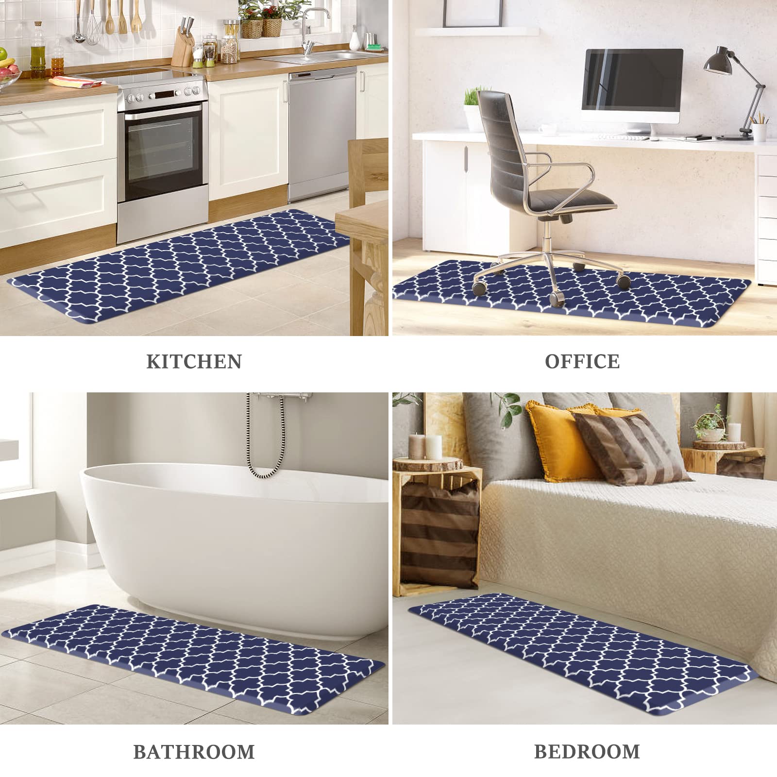 WISELIFE blue kitchen mat provides extra coverage under sink and workspace.