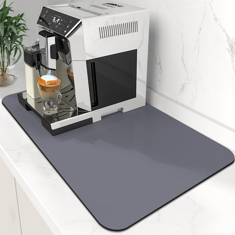 WISELIFE coffee mat 12x19-grey keeps countertops clean from spills.