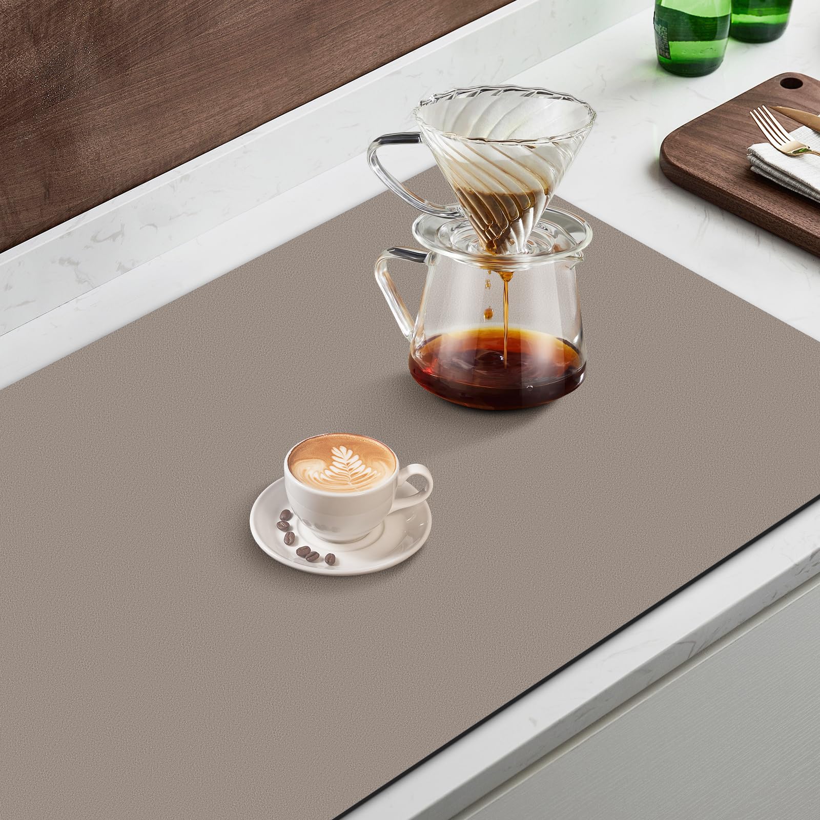Khaki color complements kitchen decor while masking minor stains.