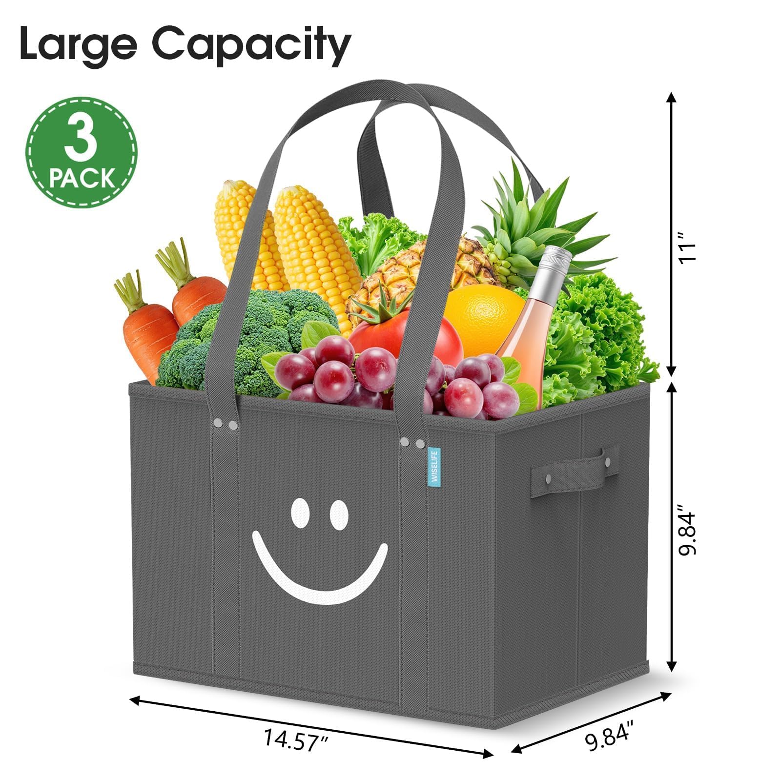 WISELIFE collapsible tote open upright ready for groceries