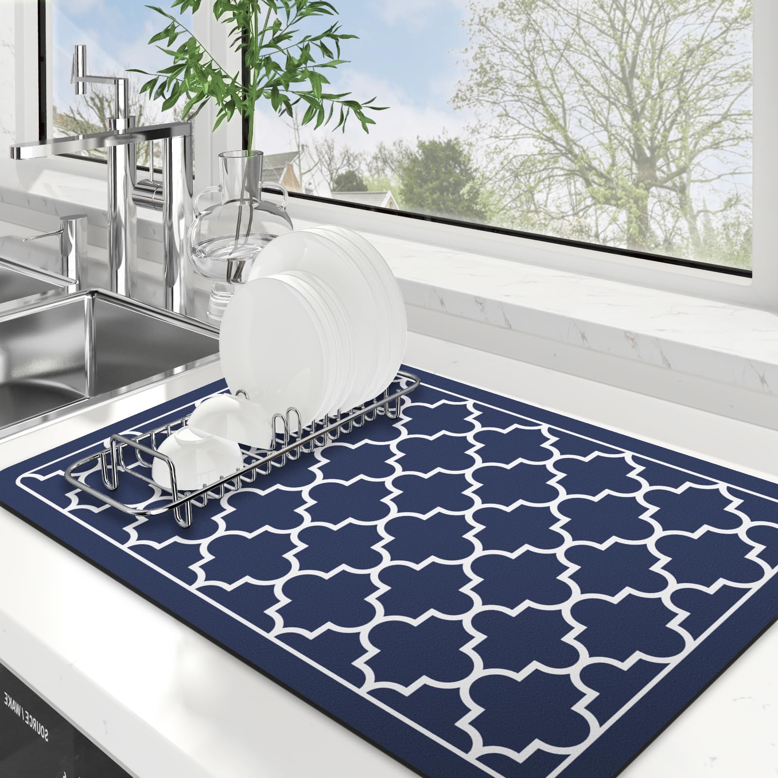 WISELIFE dish drying mat blue absorbent surface for quick counter drying.
