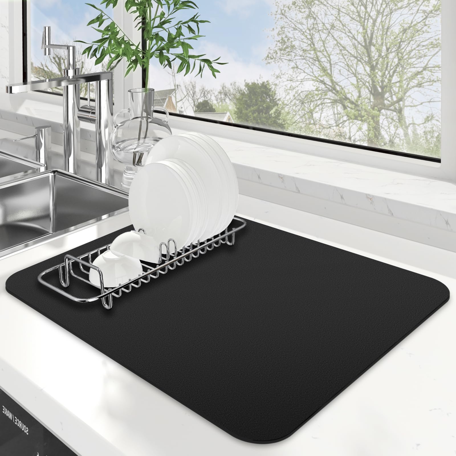 WISELIFE dish drying mat absorbs moisture quickly on kitchen counter for fast drying