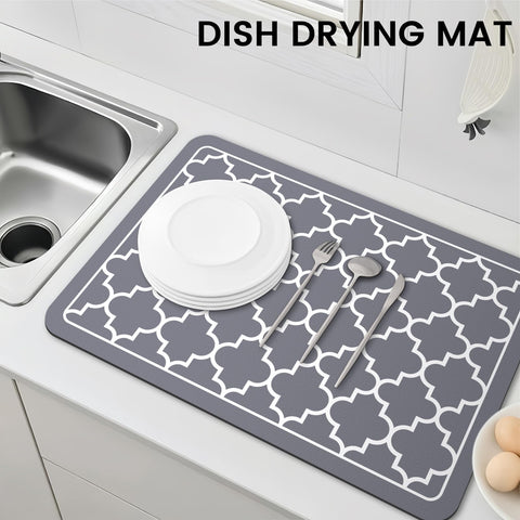 WISELIFE dish drying mat counter-use friendly surface for cups and utensils.