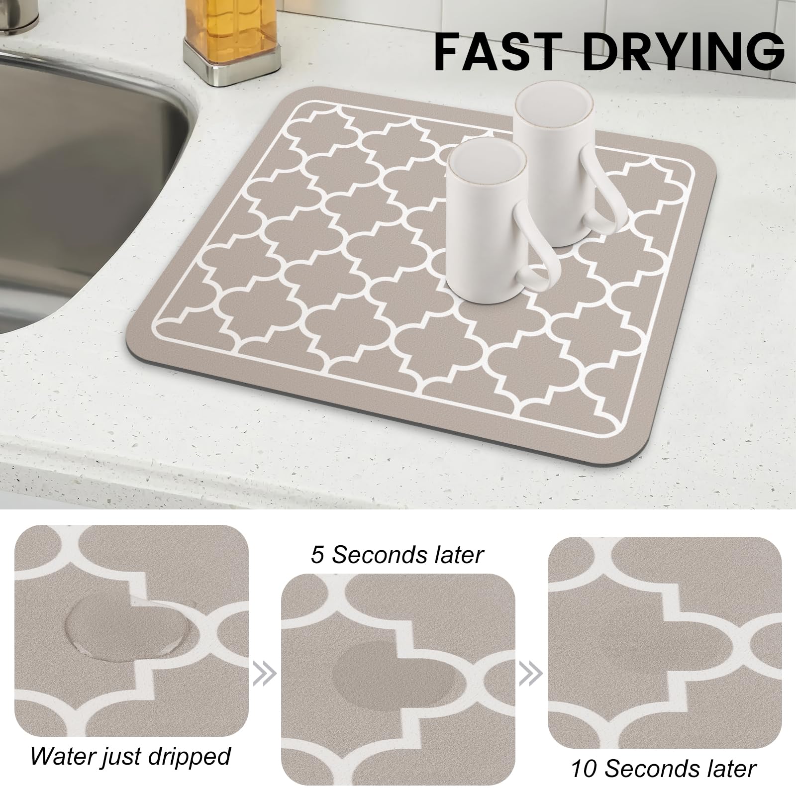 WISELIFE dish drying mat cut-to-fit customizes to any counter corner.