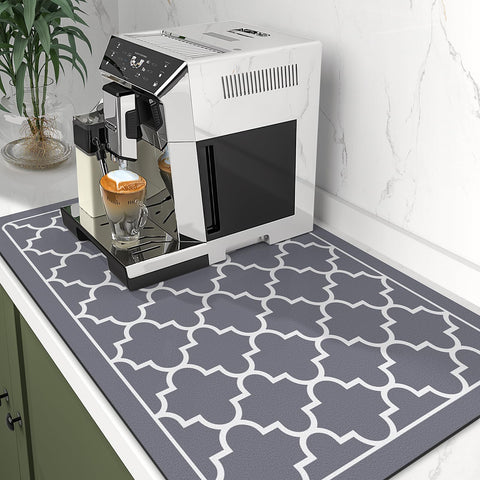 WISELIFE dish drying mat four-leaf-clover-pattern grey adds style while drying.