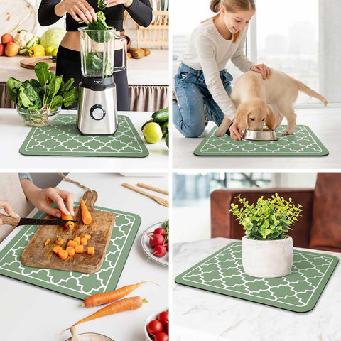WISELIFE dish drying mat green color option coordinates with kitchen decor.
