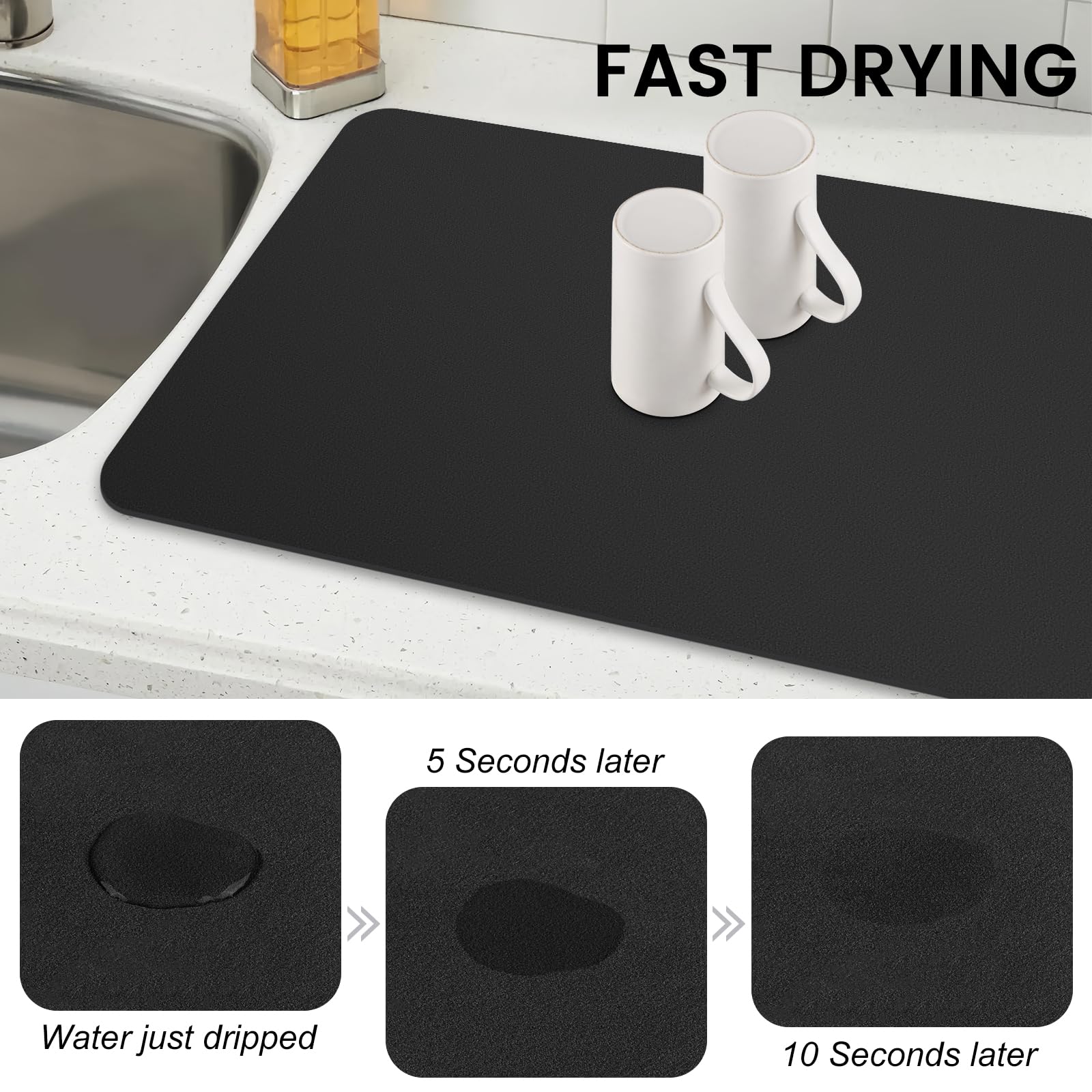 WISELIFE dish drying mat rolled for compact kitchen storage.