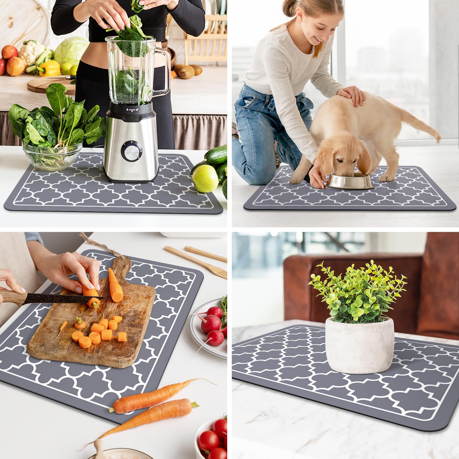 WISELIFE dish drying mat stylish-kitchen-pattern grey complements decor while drying.