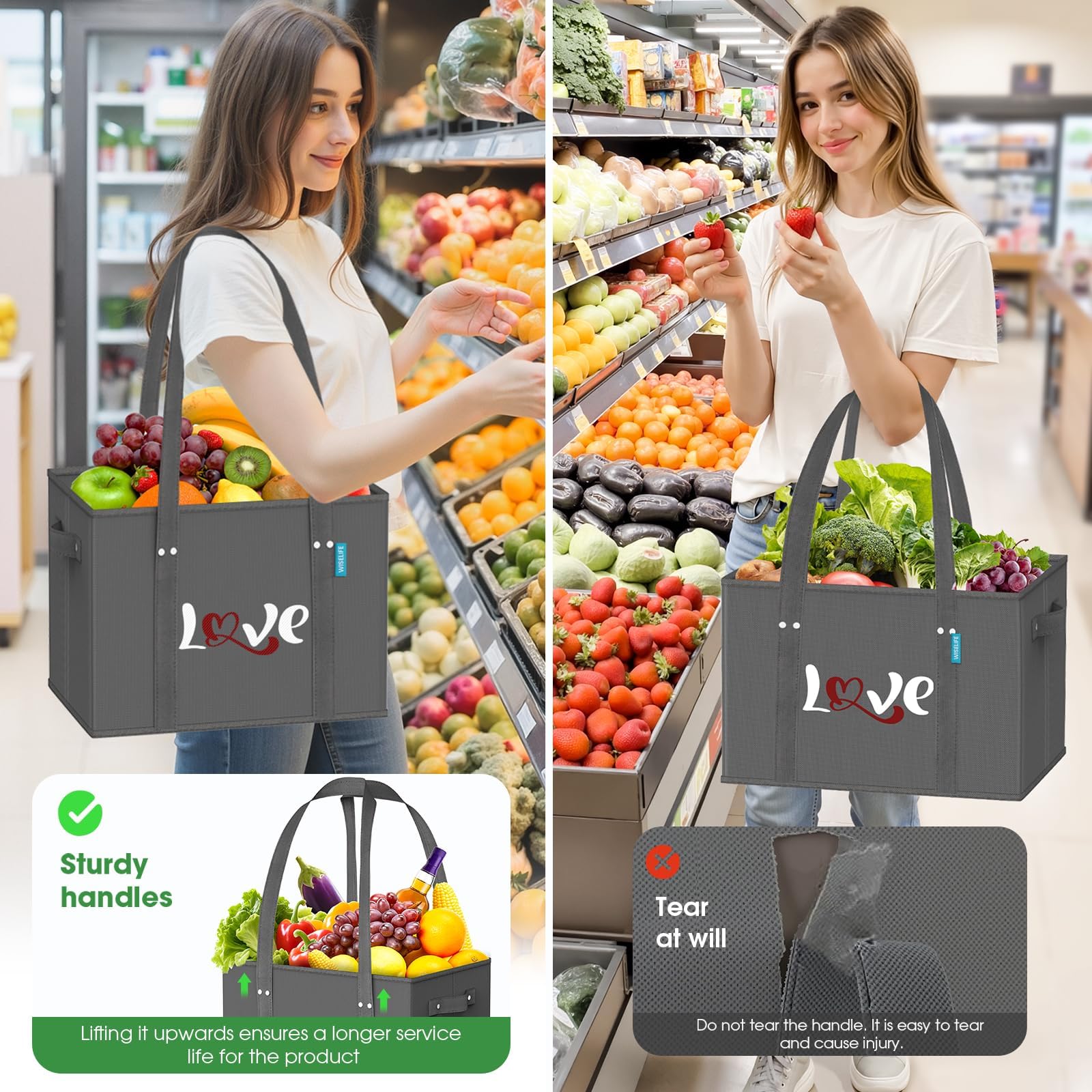 WISELIFE environmentally conscious choice; reusable bags reduce single-use waste.