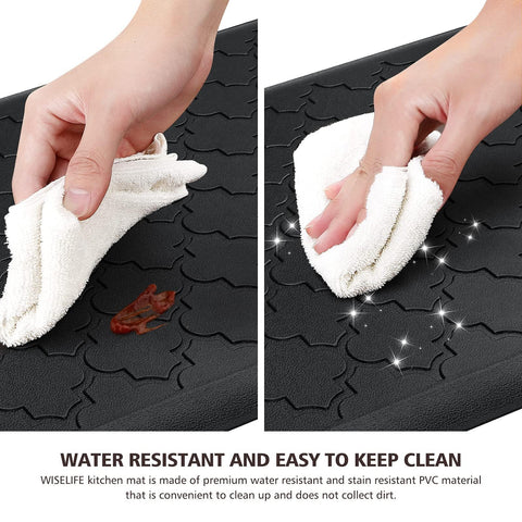 WISELIFE kitchen mat easy-clean surface after cooking splashes.
