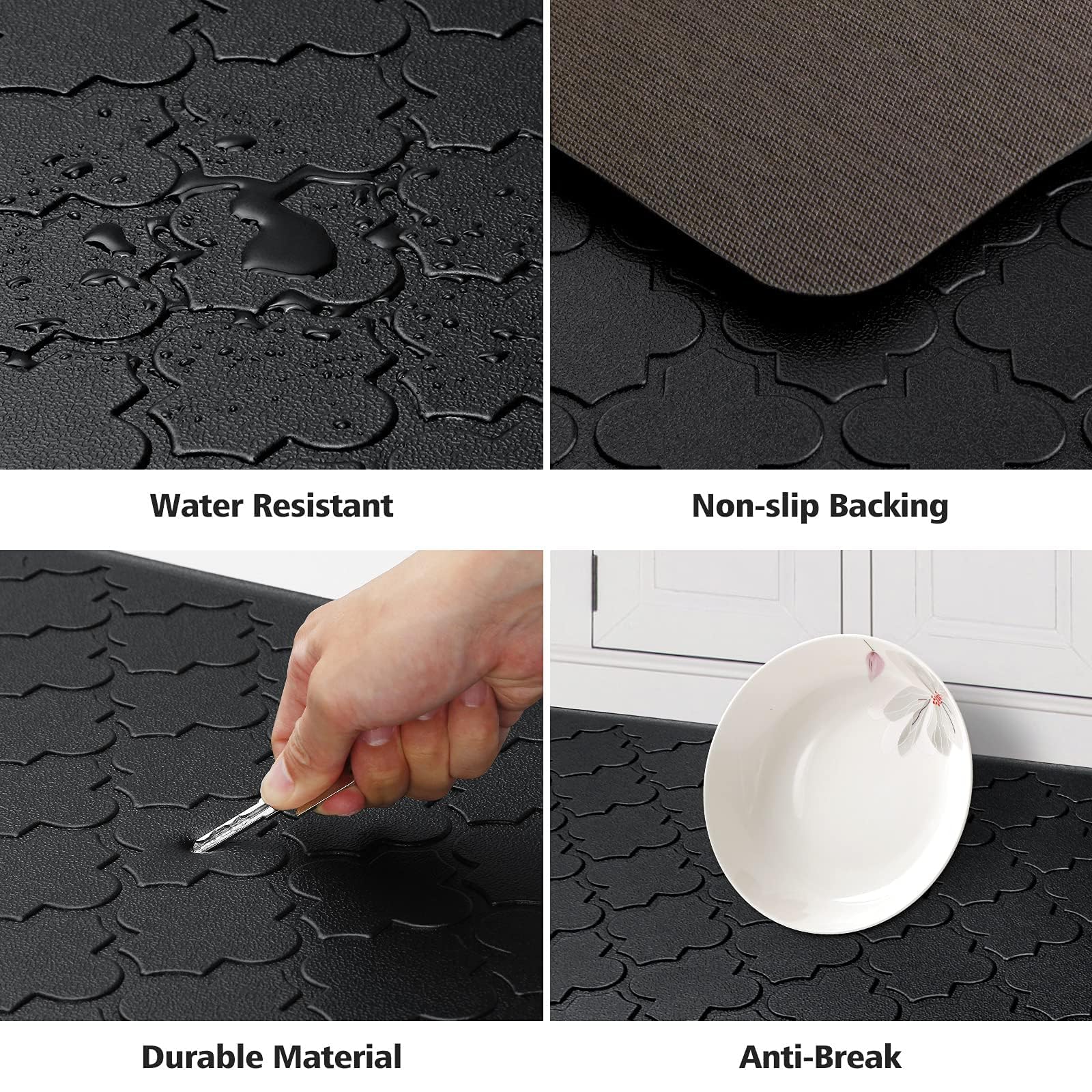 WISELIFE kitchen mat top texture resists spills and reduces slipping on wet floors.