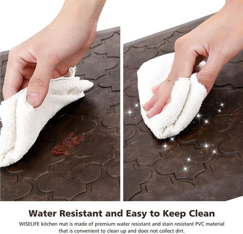 WISELIFE kitchen mat top is water-resistant and easy to wipe clean