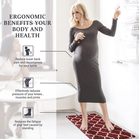 WISELIFE mat in front of sink, red, adds standing comfort during washing tasks.