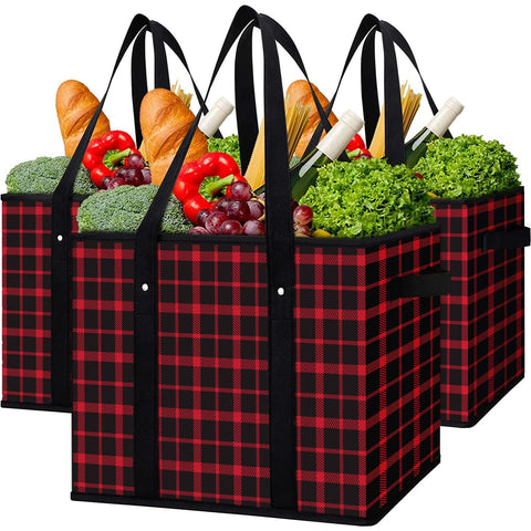 WISELIFE 3-pack reusable bags fold flat for compact storage.