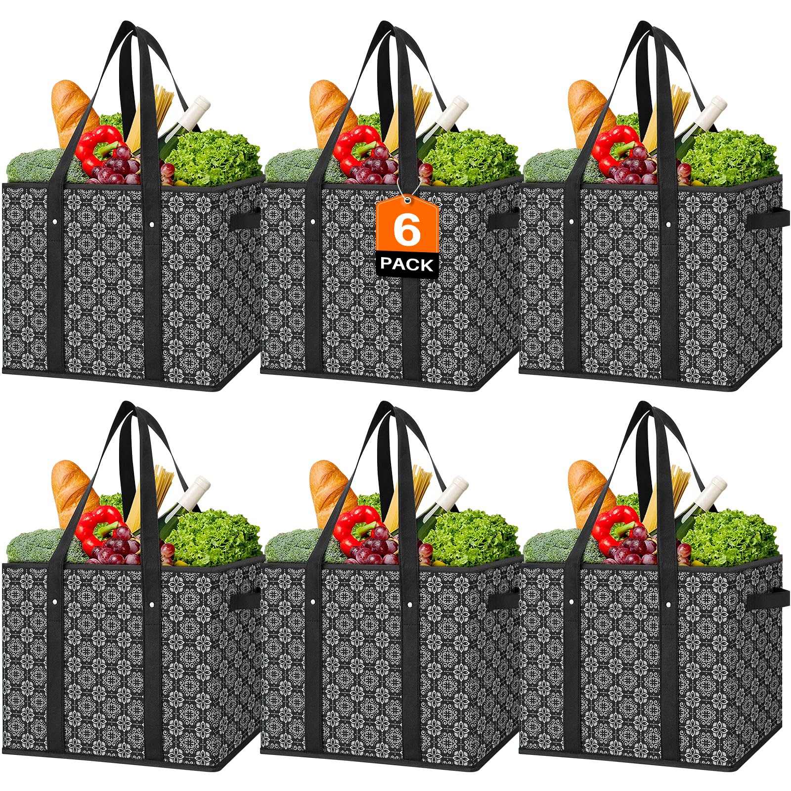 WISELIFE 6-pack reusable grocery bags for durable, eco-friendly shopping.