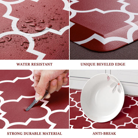 Waterproof PVC WISELIFE mat for kitchen, red, easy to wipe clean.