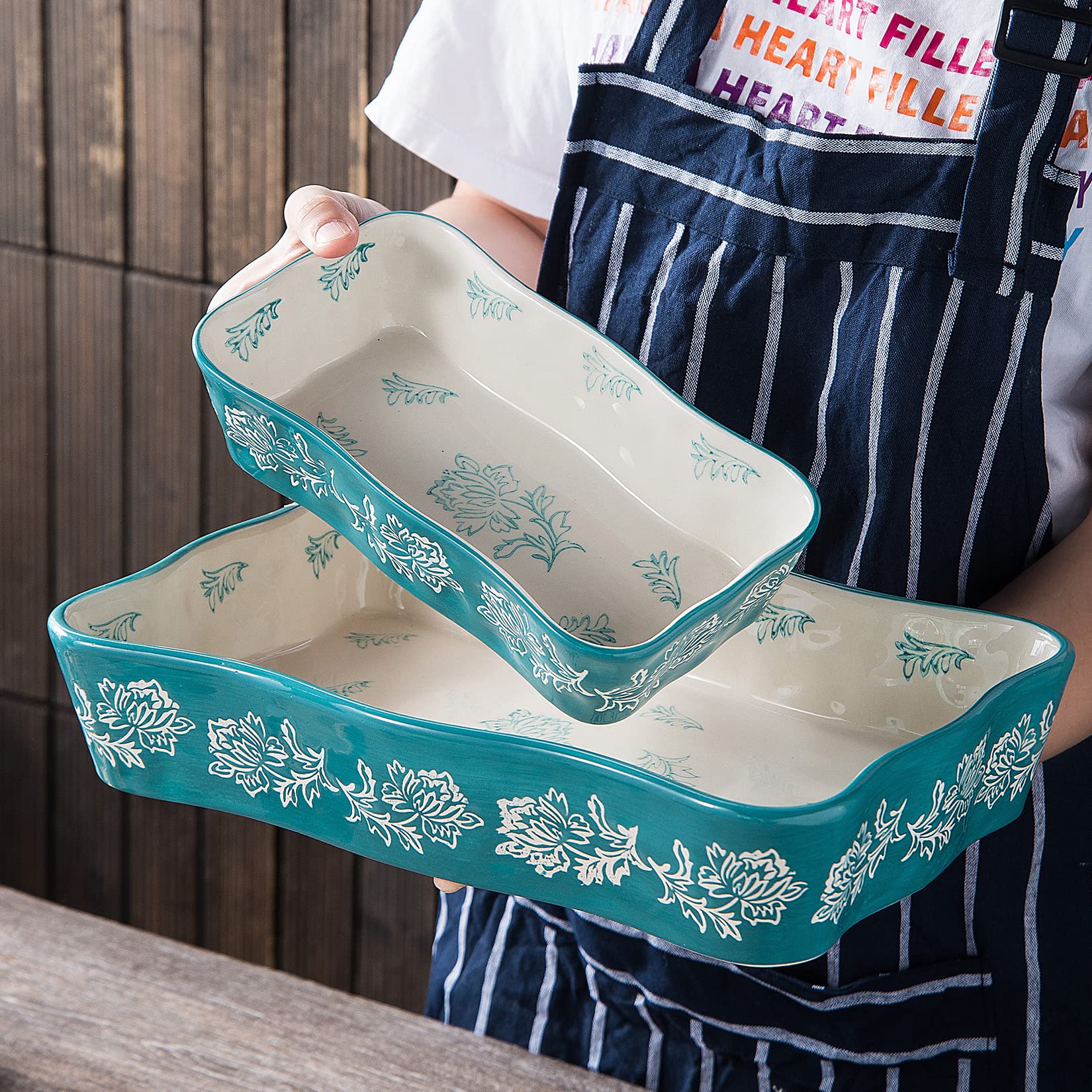 Wisenvoy ceramic dish with wavy edge pattern adds decorative touch.
