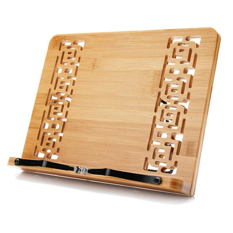 Wishacc large bamboo book stand folds flat for compact storage and travel.
