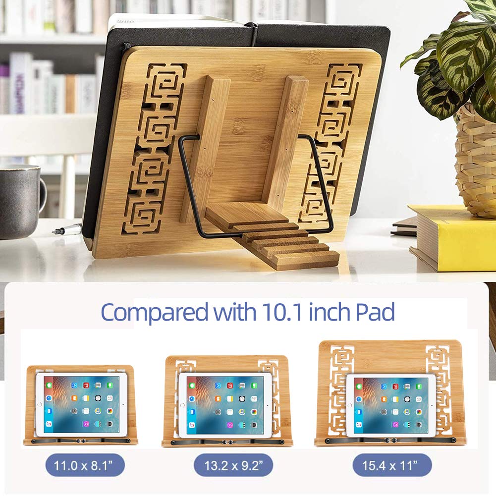 Wishacc portable bamboo book stand fits in bags for on-the-go reading.