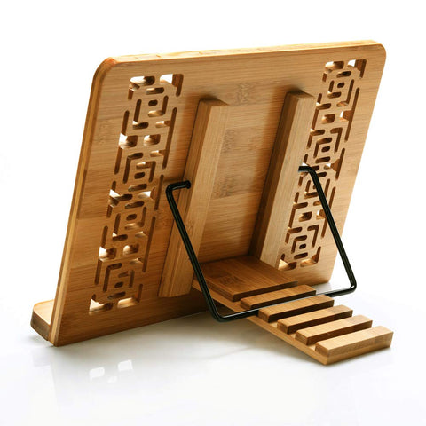 Wishacc bamboo stand holds sheet music for easy practice sessions.