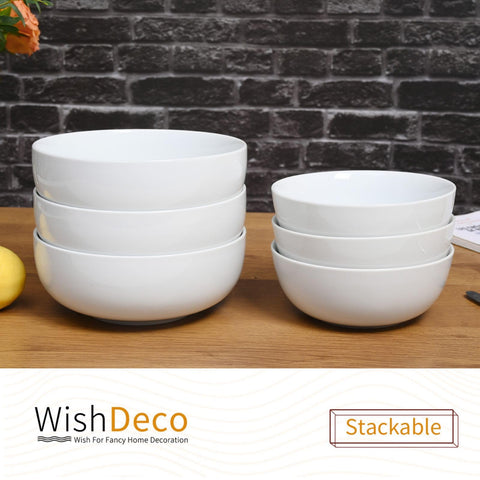 WishDeco white bowls offer durable porcelain that resists chipping.