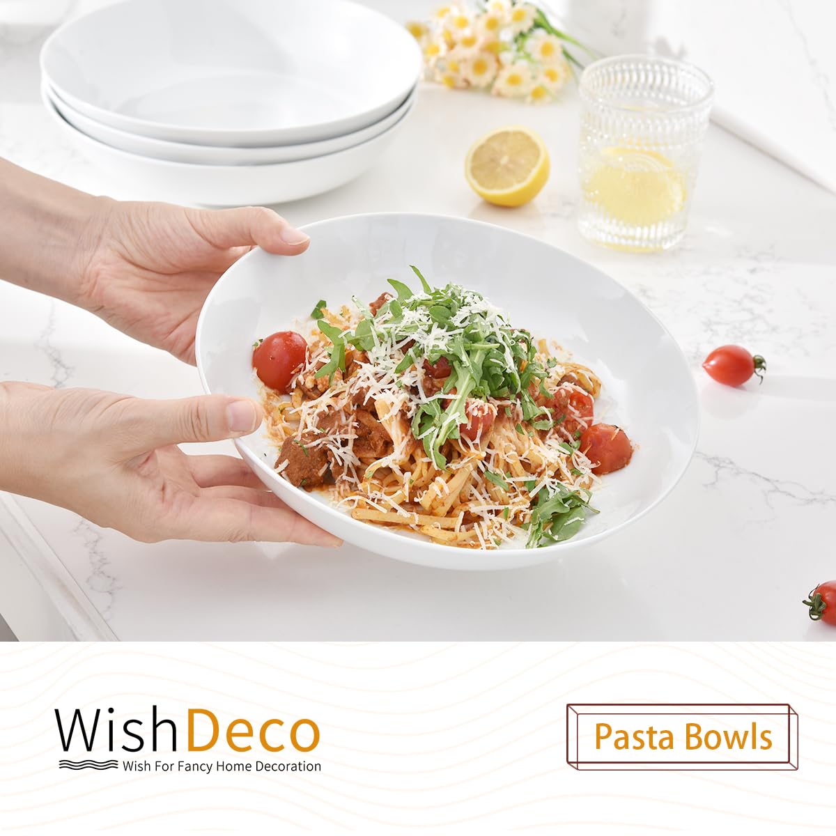 WishDeco porcelain salad bowls with wide rims for generous portions