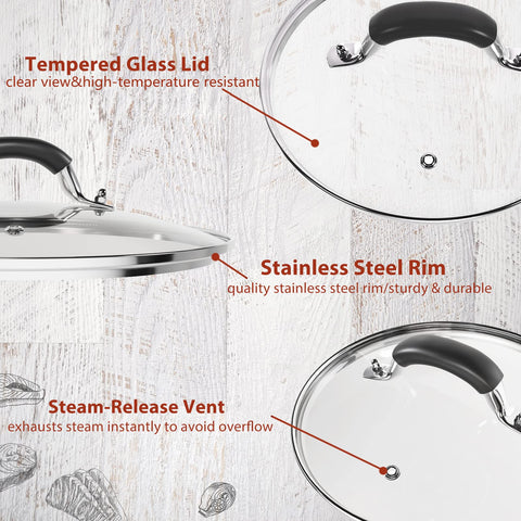 WishDirect 8-inch lid with silicone-coated handle for comfortable, heat-safe lifting