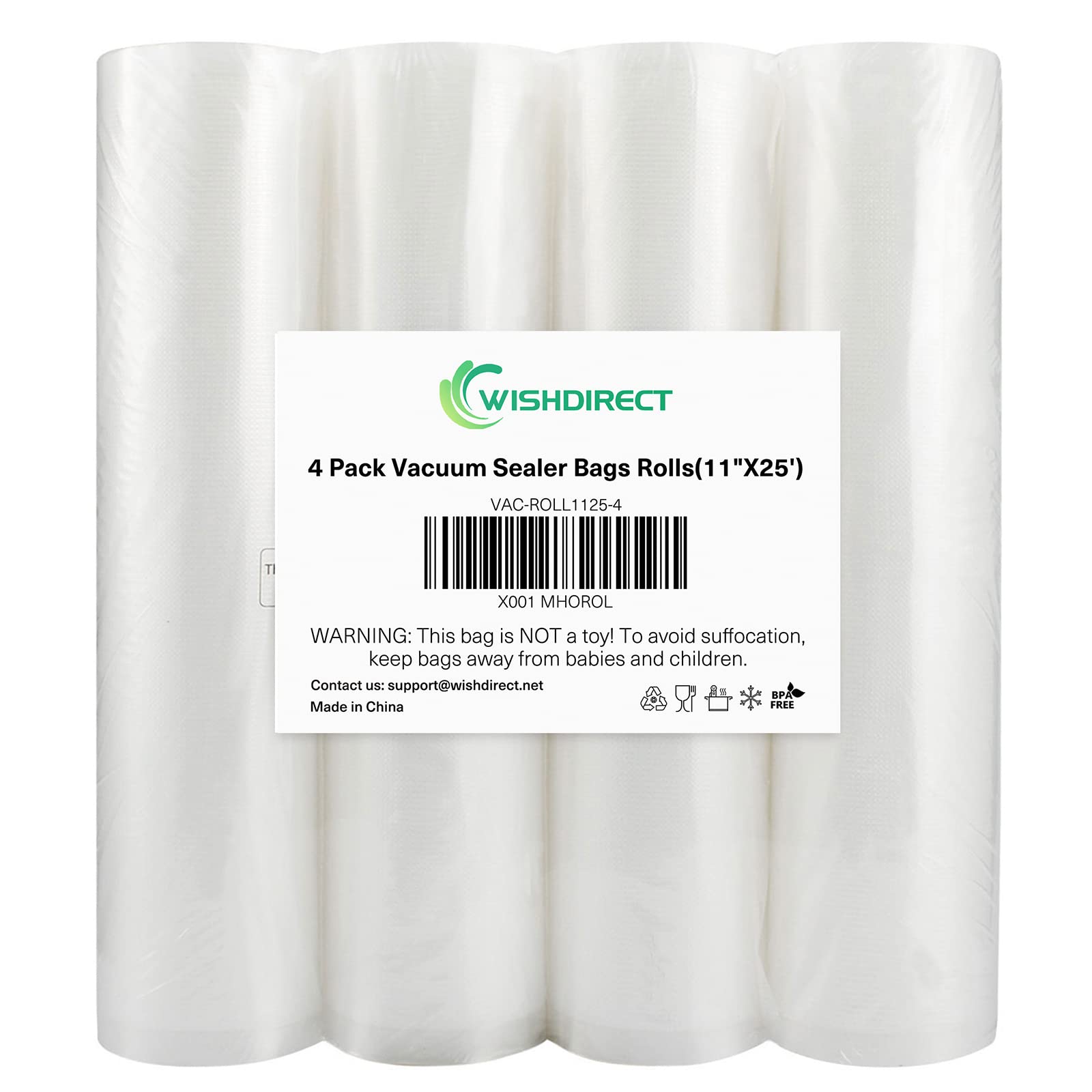 WishDirect vacuum sealer bags roll 11 by 25 inches for long term storage and sous vide prep.