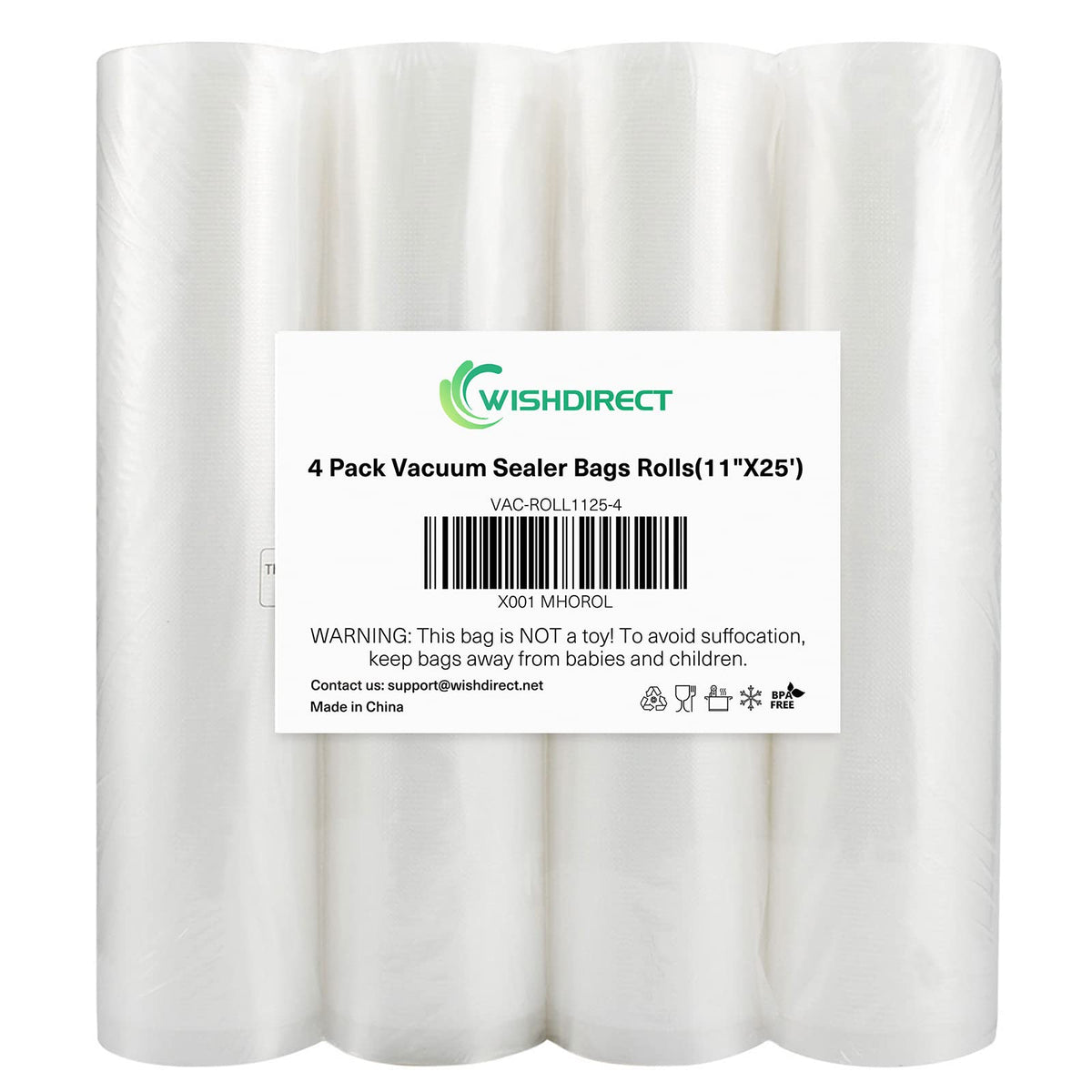 WishDirect vacuum sealer bags roll 11 by 25 inches for long term storage and sous vide prep.