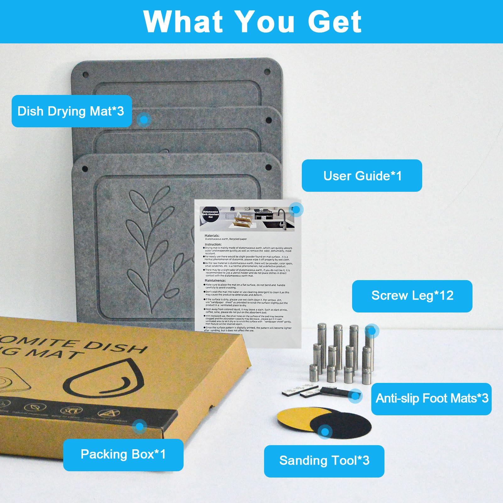 Wishfly easy-clean drying mat includes sandpaper for stubborn stains