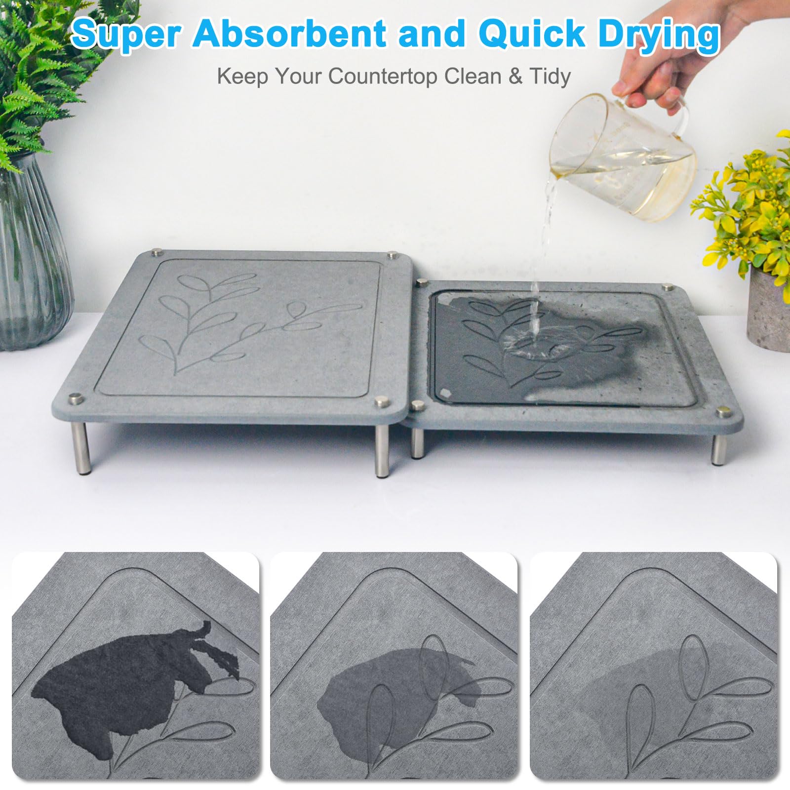 Wishfly leaf-pattern stone drying mat large dries dishes quickly and keeps counters dry