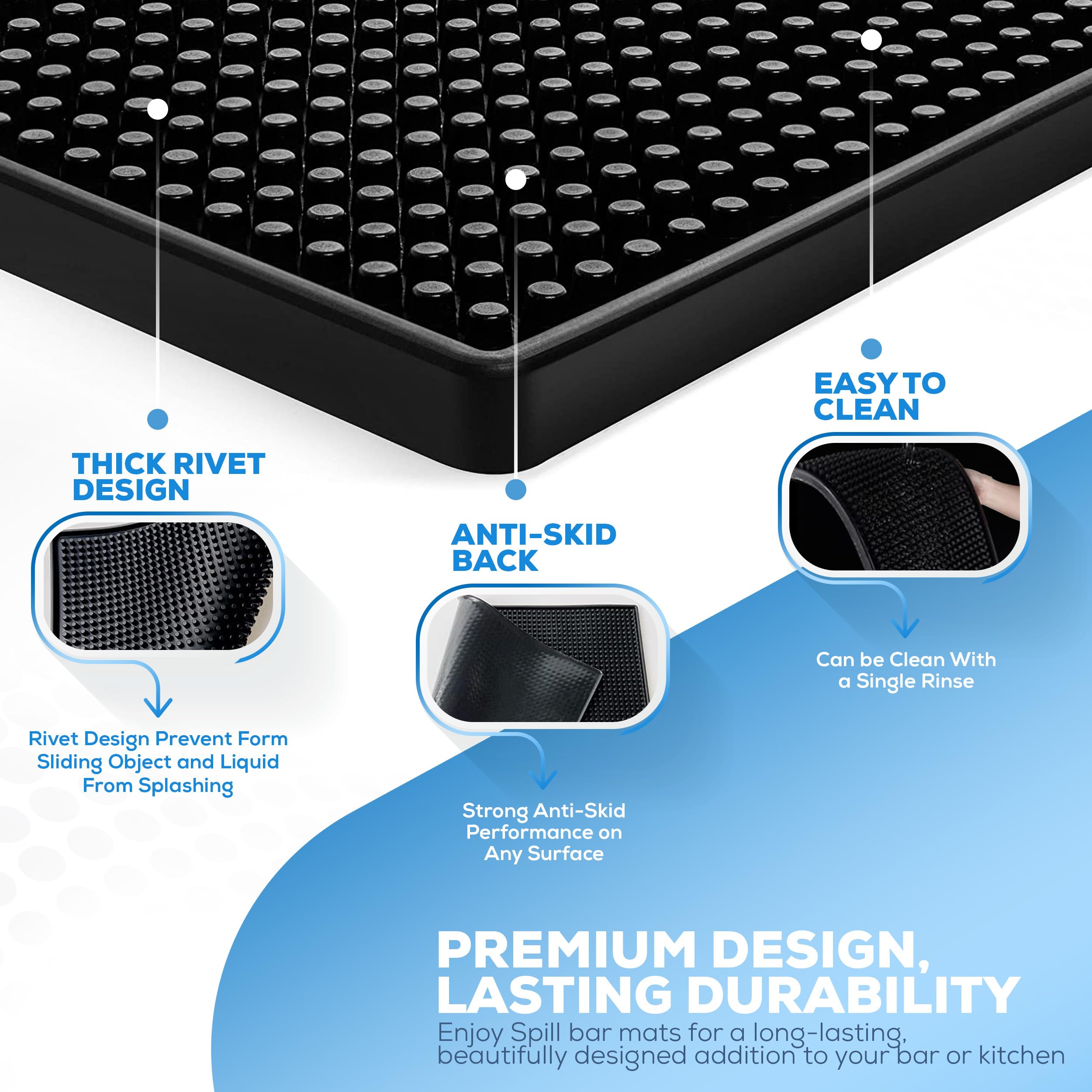 Wishmart bar mat 18x12 non-slip design reduces movement during busy service