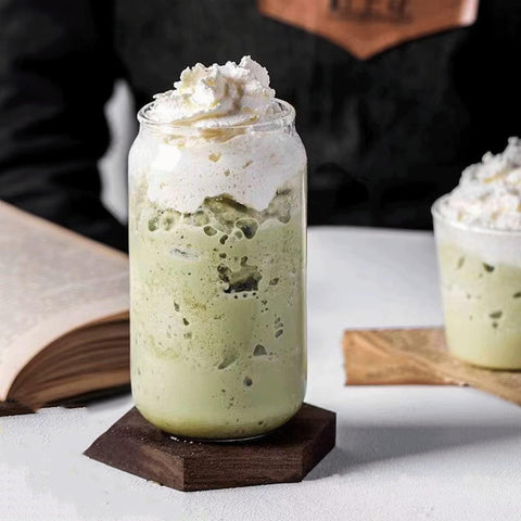 Wisimmall glass set shown with beer and iced coffee.