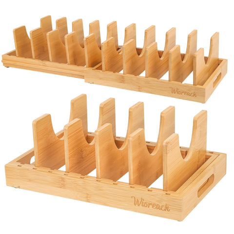 Wisreach bamboo pot lid organizer heavy-duty construction supports daily kitchen use.