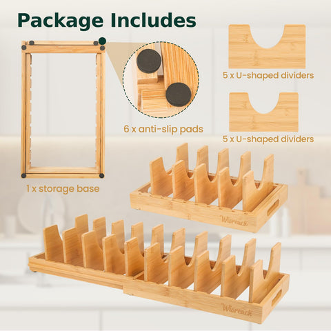 Wisreach bamboo pot lid organizer sleek design blends with modern or rustic kitchens.