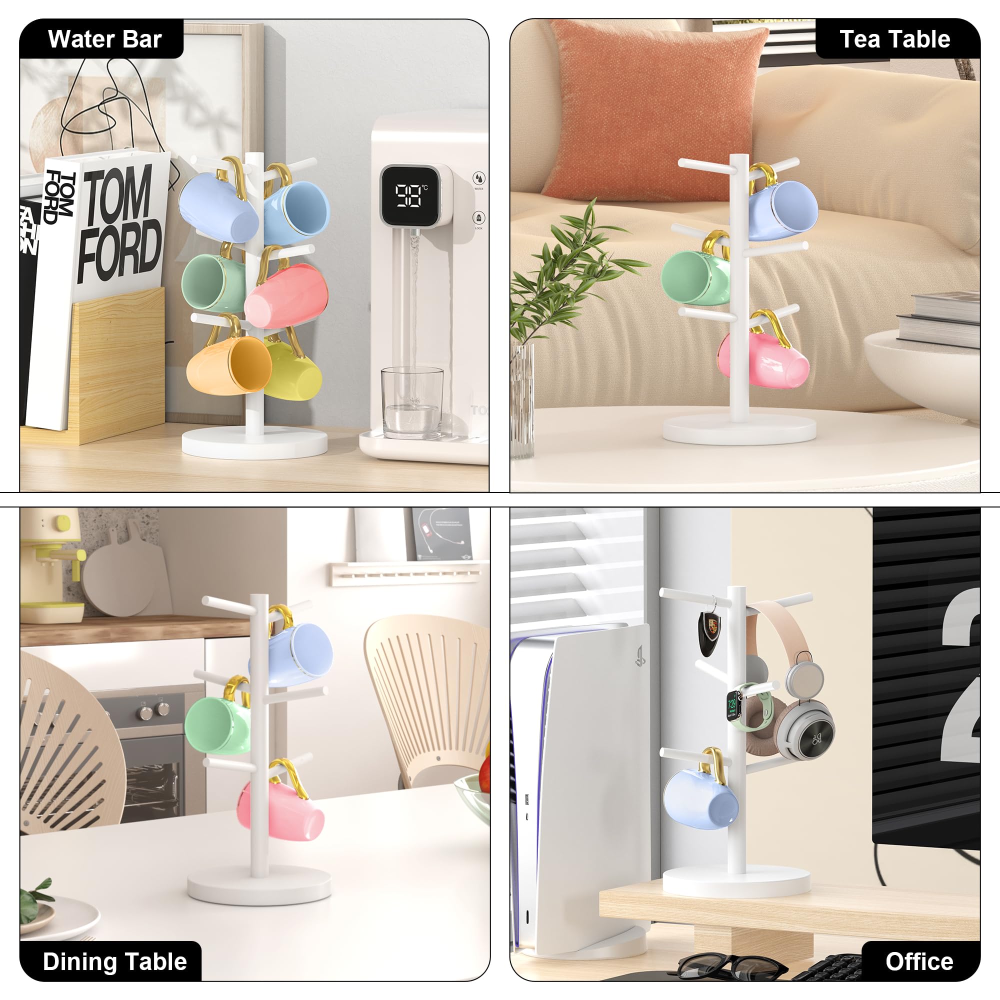 Wisuce mug holder tree saves counter space while organizing mugs and glassware.