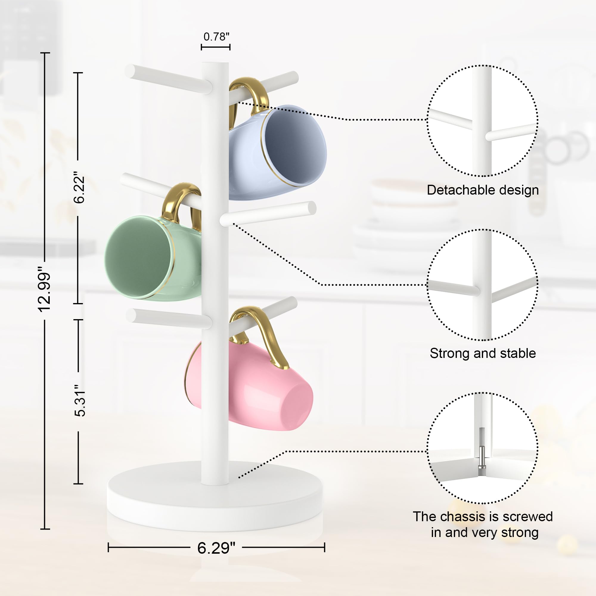 Wisuce mug holder tree on kitchen counter display, blending natural bamboo.